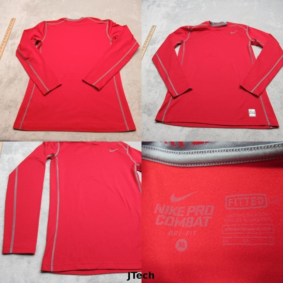 Nike Pro‎ Combat Shirt Mens Medium Red Hyperwarm Dri-FIT Compression Run Hiking - Picture 1 of 14